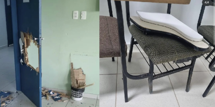 Vídeo: Funcionária diz que aluno dormiu na Fametro e fez buraco na porta com cadeira para sair