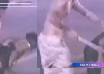 Vídeo: grávida é agredida com terçado em plena rua de Manaus