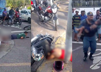 ​Criança e casal ficam gravemente feridos após colisão entre duas motos na Djalma Batista