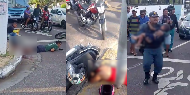 ​Criança e casal ficam gravemente feridos após colisão entre duas motos na Djalma Batista