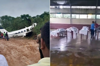 Corpos de vítimas de queda de avião chegam à ginásio; veja vídeo