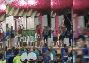 Dirigente do Boi Bumbá Tira Prosa arremessa troféu no chão após ficar em 2º lugar