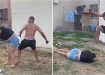 Marido é filmando dando chutes e socos na cabeça da companheira