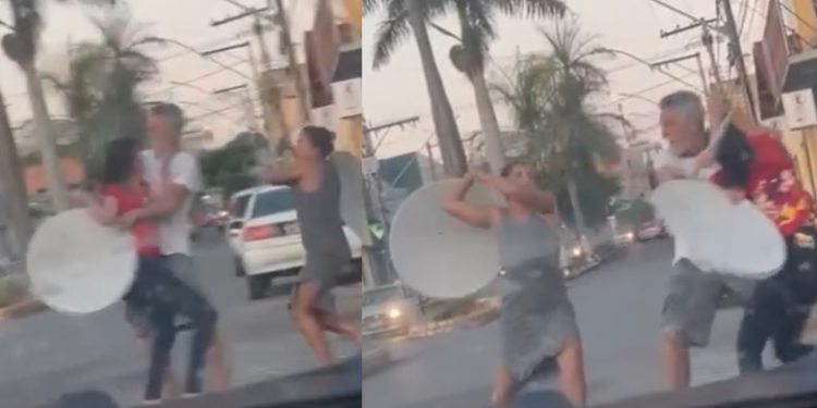 Rivais usam antena de tv a cabo para quebrar a cara uma da outra por causa de macho