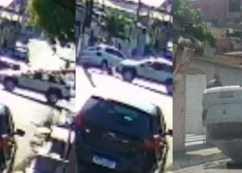 Câmera flagra momento em que carro acaba atingido por outro e capota no Alvorada