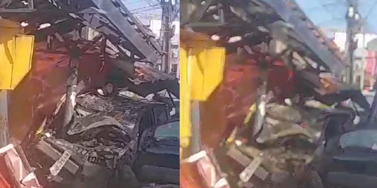 Testemunha filma parada de ônibus destruída por carro em Manaus