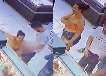 Vídeo: Câmera de supermercado flagra mulher ‘com a boca na botija’ do namorado na fila do açougue