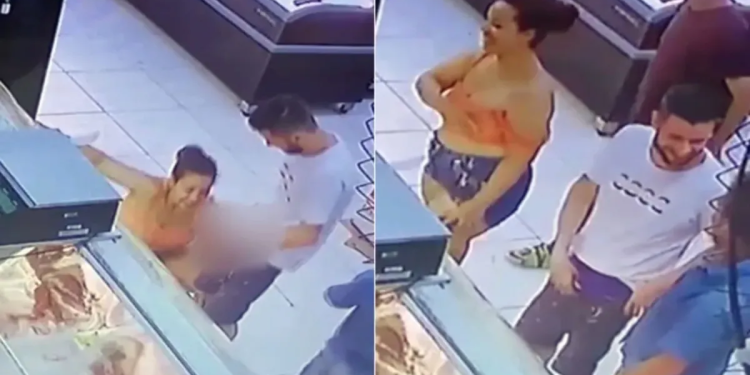Vídeo: Câmera de supermercado flagra mulher ‘com a boca na botija’ do namorado na fila do açougue