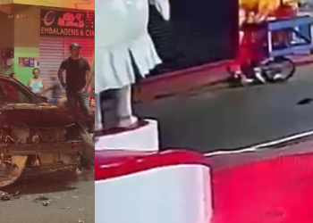 Cena forte: Em Parintins, jovem é arremessado de moto, sofre fraturas e namorada chora; veja