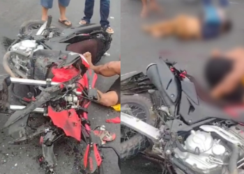 Grave acidente: duas pessoas ficam feridas após colidirem moto na traseira de busão no Tarumã