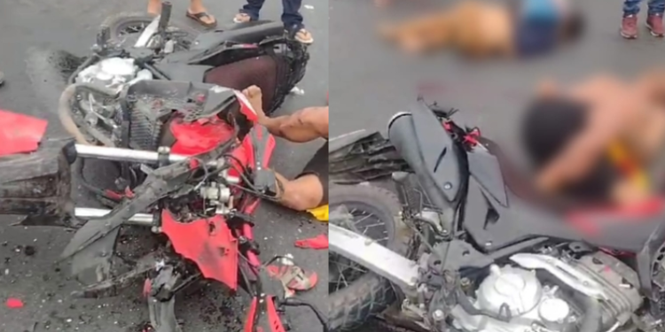 Grave acidente: duas pessoas ficam feridas após colidirem moto na traseira de busão no Tarumã