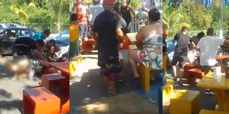 Dois contra um: casal senta a mão em mulher e uma delas fica com tudo à mostra em pagode no P 10; veja