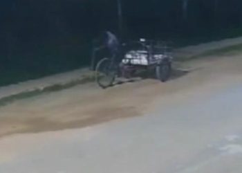 Imagens inacreditáveis mostram família roubando calçada no Amazonas