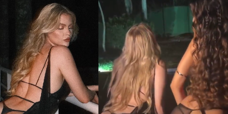 Vídeo: Com decote profundo nas costas, Luísa Sonza rebola até o chão no aniversário de Marina Sena