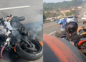 Vídeo: Moto pega fogo e motociclista morre em acidente violento