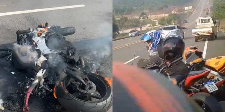 Vídeo: Moto pega fogo e motociclista morre em acidente violento