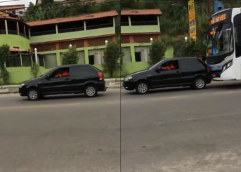 Durante discussão de trânsito motorista de Palio tenta parar um ônibus com marcha ré