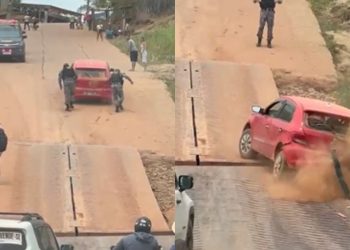 Carro descontrolado desce ladeira e bate em balsa no Amazonas