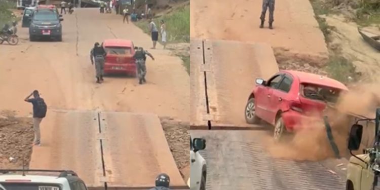Carro descontrolado desce ladeira e bate em balsa no Amazonas