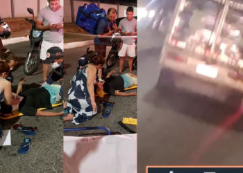 Vídeo: Homem e mulher ficam feridos após serem batidos por carro tumba do IML em Manaus