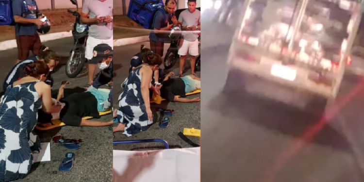 Vídeo: Homem e mulher ficam feridos após serem batidos por carro tumba do IML em Manaus