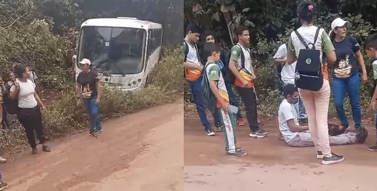 Ônibus escolar com 20 alunos quase cai em ribanceira no Amazonas