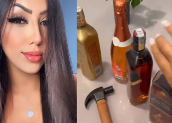Vídeo: Influenciadora é deixada sozinha limpando a casa e quebra todas as bebidas do namorado
