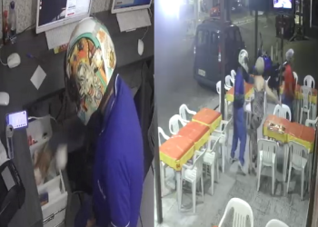 Vídeos: Dupla rouba idosa na pizzaria Novo Sabor e depois faz mais dois arrastões em Manaus