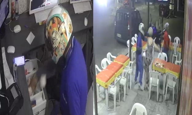 Vídeos: Dupla rouba idosa na pizzaria Novo Sabor e depois faz mais dois arrastões em Manaus