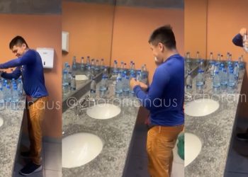 Vídeo: ambulante suspeito enche garrafas no banheiro da Arena da Amazônia e revolta: ‘vai pegar o teu’