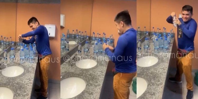 Vídeo: ambulante suspeito enche garrafas no banheiro da Arena da Amazônia e revolta: ‘vai pegar o teu’