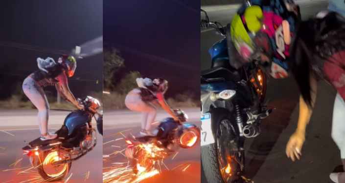 Vídeo mostra novinha em Manaus dando ‘grau’ com as rodas pegando fogo: ‘E se tiver um vazamento’?