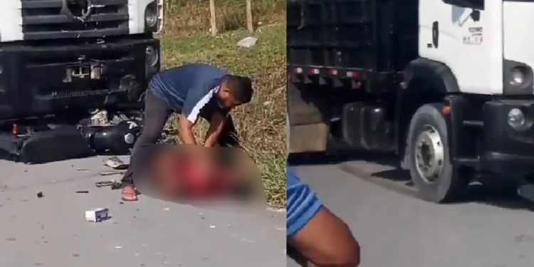 Vídeo: Casal com cri@nç@ são atropelados por caminhão em Manaus; uma das vítimas teve fratura