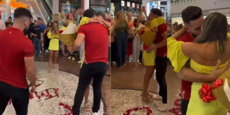 O amor está no ar! Romântico faz pedido de namoro inusitado em pleno shopping Manauara; vídeo