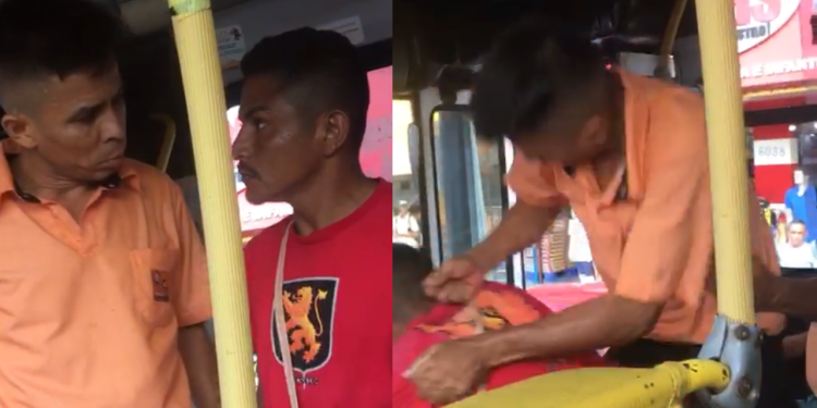 Vídeo: Briga por passagem termina com motorista de busão é passageiro no soco