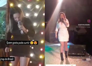 Vídeos: Só no ‘tempero’, cantora serve cachaça pela roupa íntima durante shows e viraliza