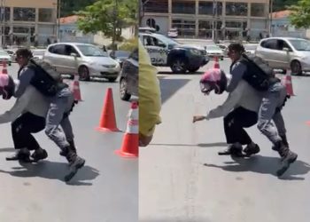 Vídeo mostra motociclista e PM brigando em blitz: ‘não vai levar minha moto’