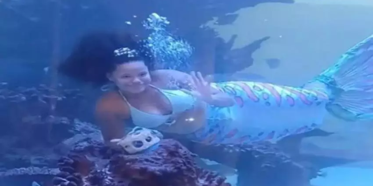 Vídeo mostra momento em que ‘sereia’ fica presa pela cauda e luta para não morrer afogada