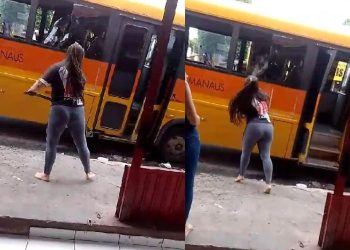 Mulher com camisa do Vasco quebra vidros de ‘amarelinho’ na ZL