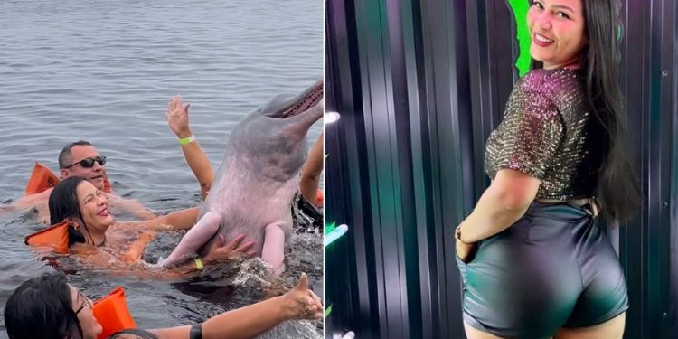 Talarica da Bemol mergulha no rio e seguidor pergunta ‘se esposa do boto sabe onde ele tá se metendo’