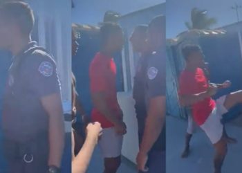 Vídeo: suspeitos de assalto partem pra cima de policiais armados