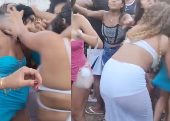 Vídeo: Novinhas saem no tapa e ‘pr1k1t0’ fica de fora após briga pesada na saída de festa de Natal