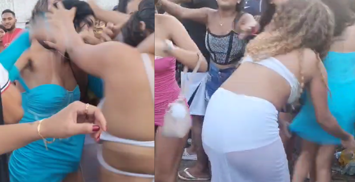 Vídeo: Novinhas saem no tapa e ‘pr1k1t0’ fica de fora após briga pesada na saída de festa de Natal