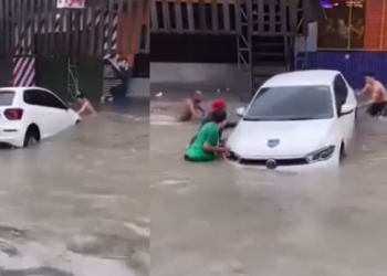 Vídeo: Rua na Zona Norte de Manaus fica alagada e carro quase afunda em tanta água