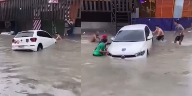 Vídeo: Rua na Zona Norte de Manaus fica alagada e carro quase afunda em tanta água