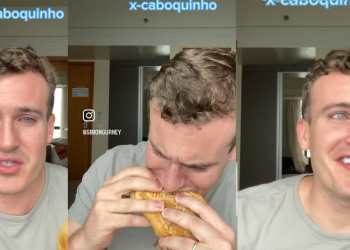 Gringo Simon volta para Manaus e chora ao comer novamente o X-Caboquinho: ‘Cara, é tão bom!’