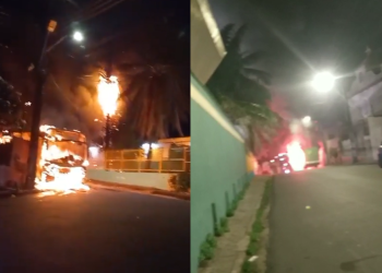Vídeos: Após prisão de criminosos, ônibus da linha 113 é incendiado na Compensa e rede elétrica é atingida