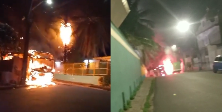 Vídeos: Após prisão de criminosos, ônibus da linha 113 é incendiado na Compensa e rede elétrica é atingida