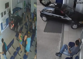 Vídeo: Irritada com atendimento, mulher ‘paga de doida’ e invade hospital com o carro