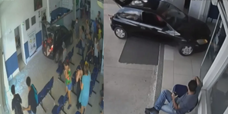 Vídeo: Irritada com atendimento, mulher ‘paga de doida’ e invade hospital com o carro